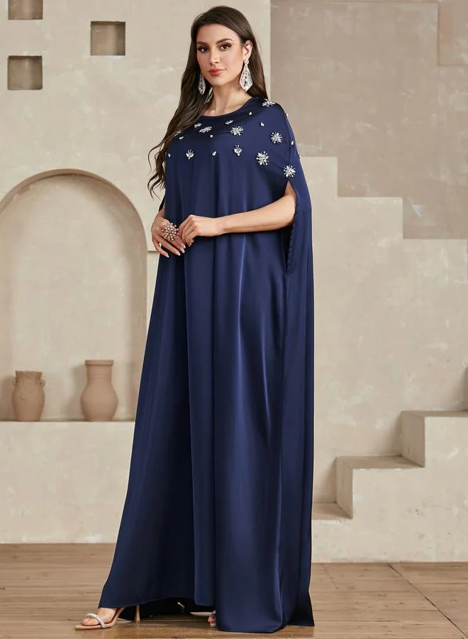 Take Two Navy Blue Women Embellished Cape Sleeve Maxi Dress for Women | Best Price UAE